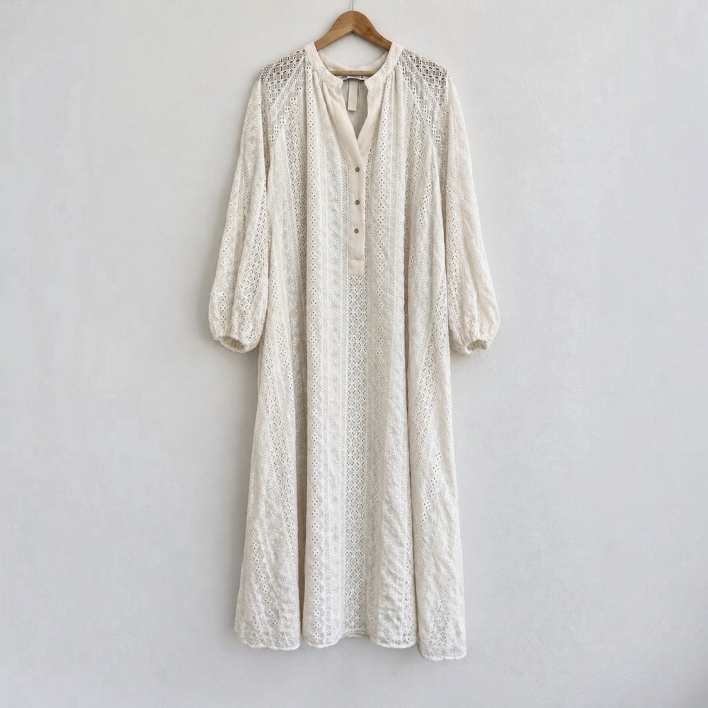 ZARA Eyelet Long Sleeve Maxi Dress